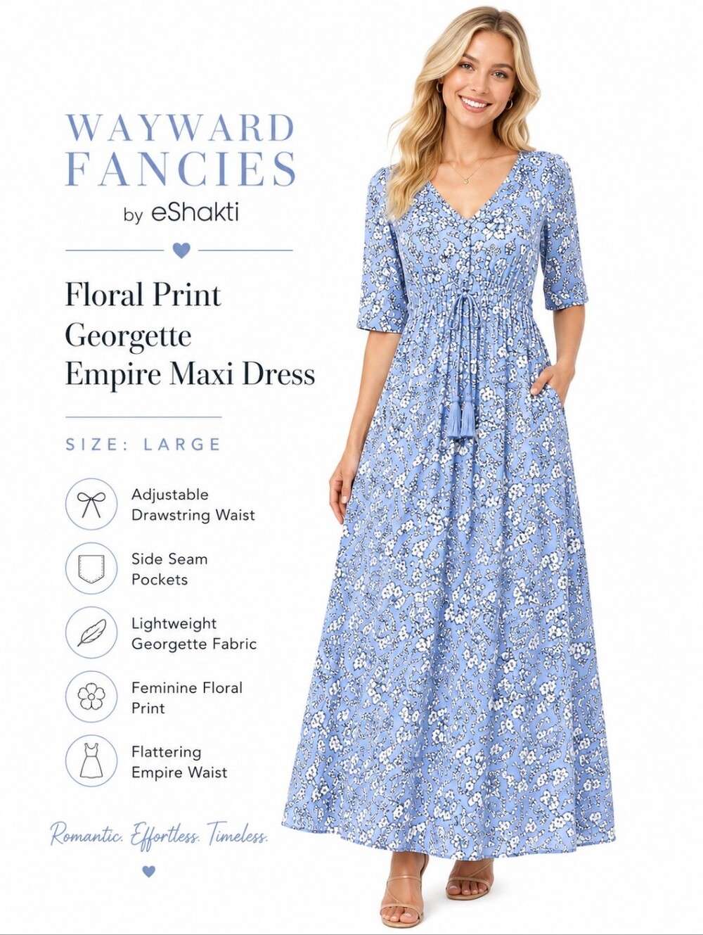 WAYWARD FANCIES by eShakti Floral Print Georgette Empire Maxi Dress Cottagecore